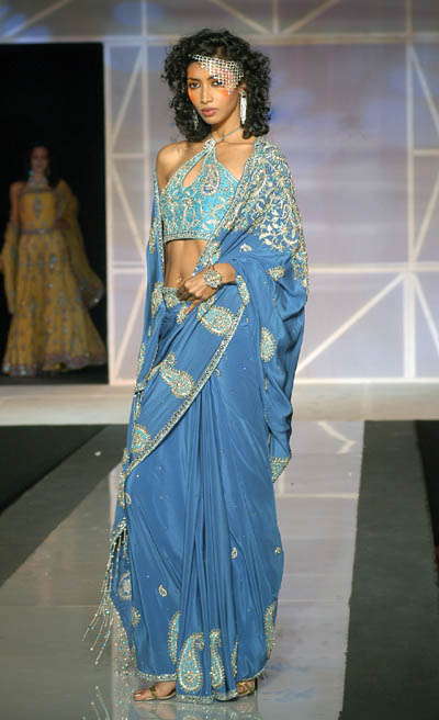 RD153 - Blue crepe silk sari